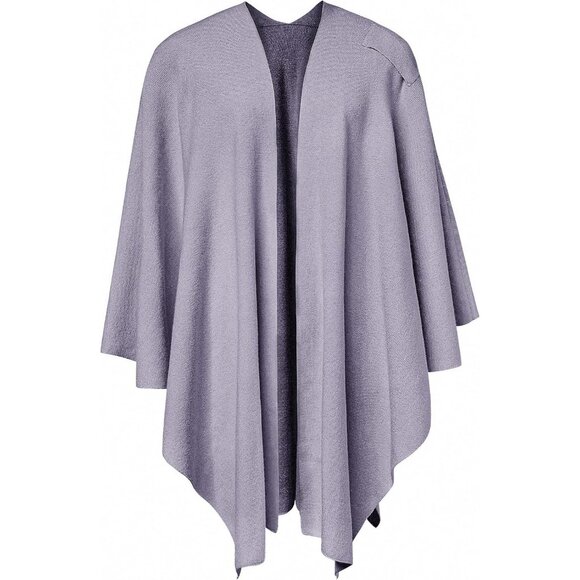 Women's 1-dark Lilac Cross Front Poncho Sweater Wrap Knitted Elegant Shawls Cape - Picture 3 of 5